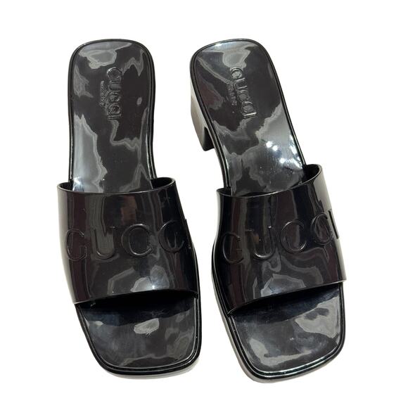 Gucci Rubber Logo Platform Slide Sandal in Black Size 37 Slip-On Open Toe - Picture 11 of 16